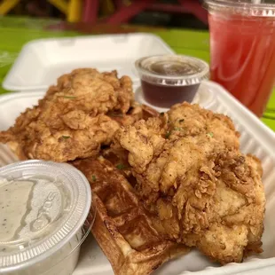 Chicken &amp; waffles (with blackberry basil lemonade)