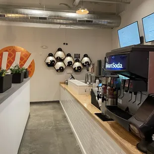 Order up front, drink station too with sodas made with real cane sugar