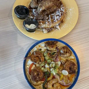 Shrimp and Grits and Chicken and Waffle