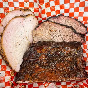 Turkey, Brisket, Ribs.