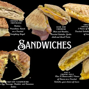 a menu for sandwiches