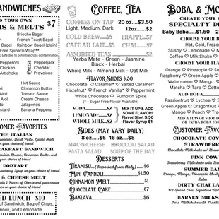 the menu for the restaurant