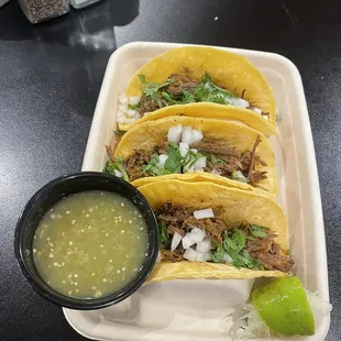 Street tacos are delicious! The green salsa is definitely full of flavor.