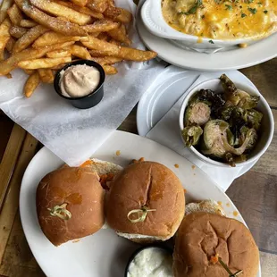 Crab Cake Sliders Walrus Fries Lobster Mac and Cheese Brussel Sprouts