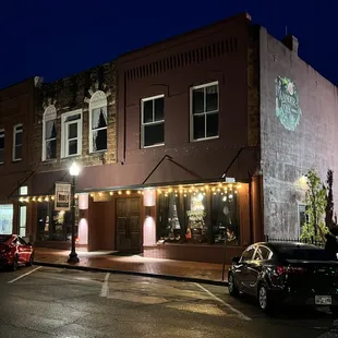 the front of the inn at night