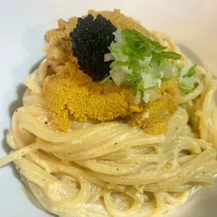 Uni pasta with caviar