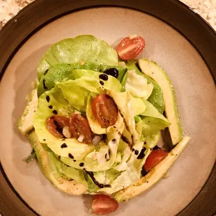 Butter leaf salad, cherry tomatoes, avocado, shallot vinaigrette, balsamic