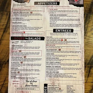 the menu for the restaurant