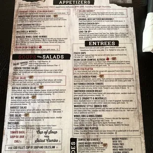 the menu of the restaurant