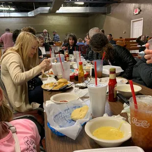 a group of people eating