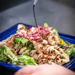 Sesame Fried Calamari - 
 Shishito Peppers, Watermelon Radish, Soy Caramel, Pineapple Ginger Aioli