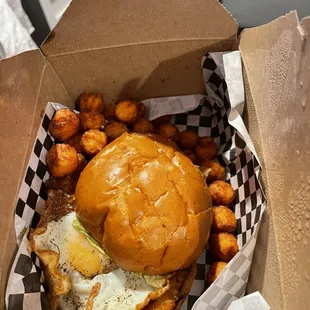 Chicken Katsu Chicken Sandwich and sweet potato tots