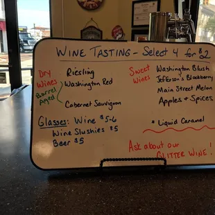 a menu on a white board