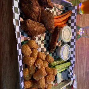 Chicken wings and tater tots