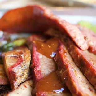 a plate of meat and vegetables