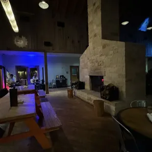 Back of room and live music area in the corner