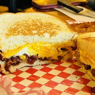 a grilled cheese and egg sandwich