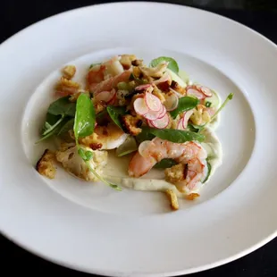 Salad of Poached Gulf Shrimp with Roasted Cauliflower, Artichokes, Cucumbers, Watercress, Croutons &amp; Creamy Lemon-Herb Dressing