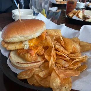 a sandwich and chips