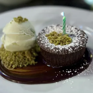 Caramel Lava Cake with Pistachio Ice Cream