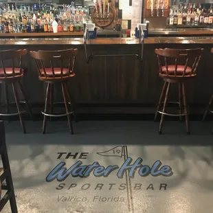 a bar with stools