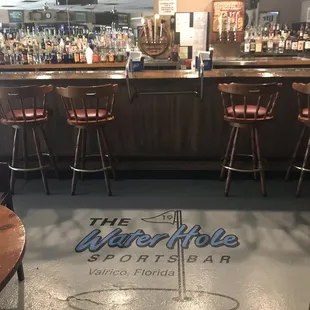 a bar with stools