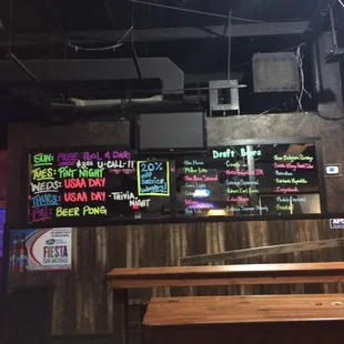 the menus on the wall