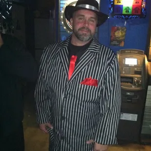 a man in a pinstripe suit