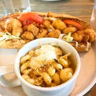 Fried Shrimp Po Boy with Mac and Cheese