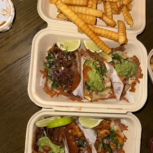 Birria tacos Chicken tacos Steak Fries