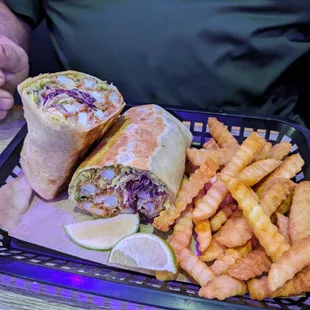 Calamari burrito with fries