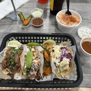 Birria - Octopus - Chipotle Shrimp - Fried Fish, corn in a cup