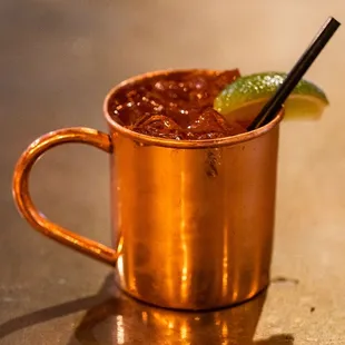 a moscow mule in a copper mug
