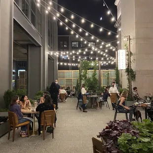 Outdoor seating was inviting and festive.