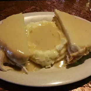 Hot Turkey Sandwich with homemade mashed potatoes and gravy
