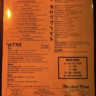 Cocktail menu
