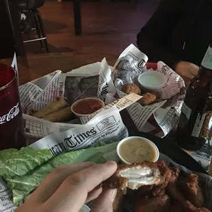 Wings /cream cheese jalapeño poppers/wonton cheese sticks