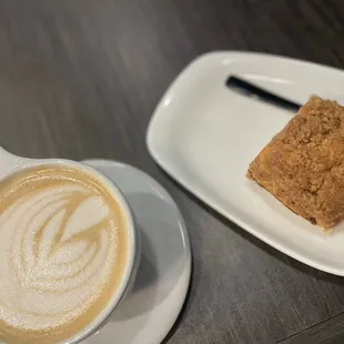 Coffee cake and honey lavender latte.