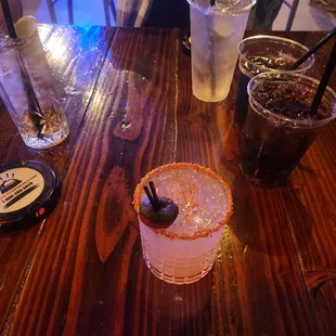 Our drinks! I got the signature cocktail, mexican candy, pretty good, I love the taste of tajin
