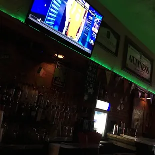 Big screens w green for St Patty's Day