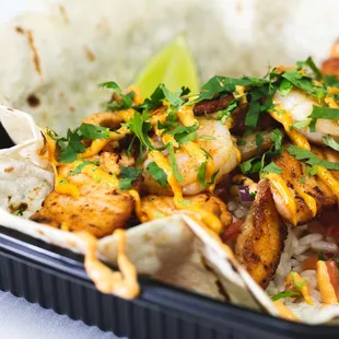 a close up of a taco