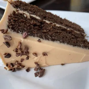 a piece of chocolate cake on a plate