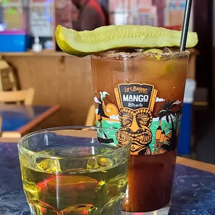 a drink and a cucumber