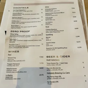 Cocktail menu