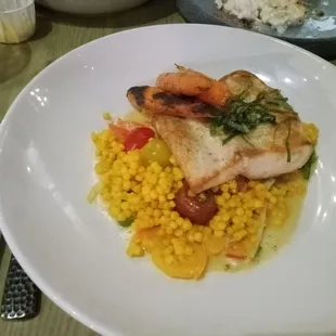 Mahi-mahi with couscous and coconut broth