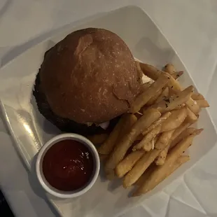 Burger and truffle fries