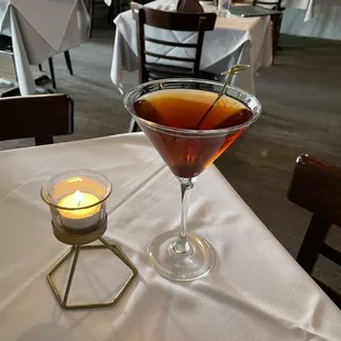 Manhattan- served up, and cold with a rye whiskey