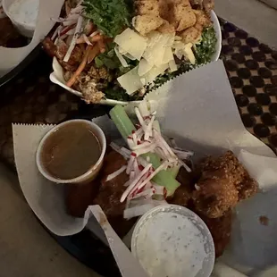 Kale Caesar salad and 6 Wings