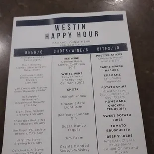 Happy hour menu Dec 2022
