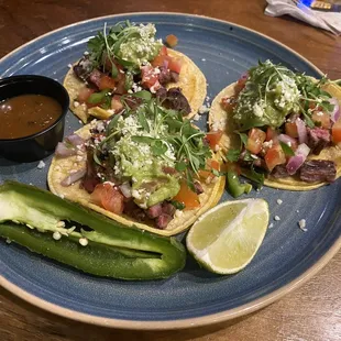 Steak street tacos. Delish. The guacamole was on point (to us).  Again, that jalapeño was HOT!